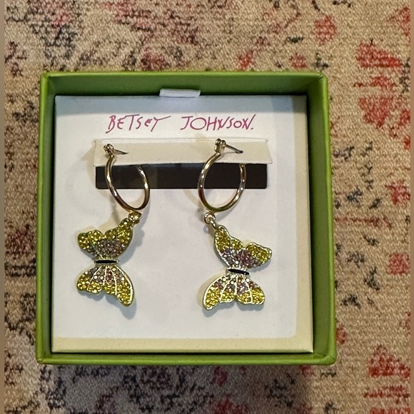 Betsey Johnson Gold-Tone Sparkle Yellow Butterfly Huggie Hoop Earrings - Picture 2 of 4